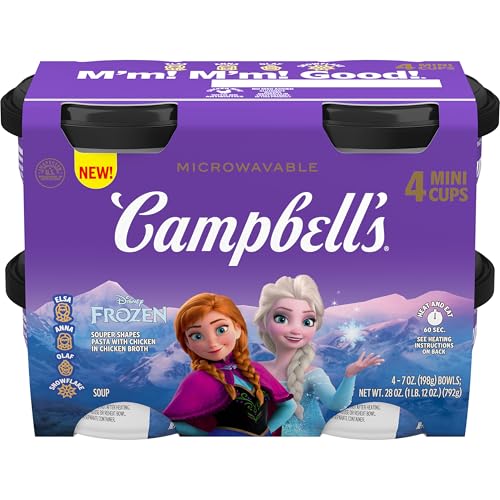 Campbell’s Kids Soup, Disney Frozen Souper Shapes Pasta With Chicken in Chicken Broth, 7 oz Bowl (4 Pack)
