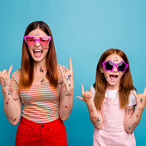 Konsait Music Notes Temporary Tattoos Creative Tattoos Stickers Red And Blue Music Notes Guitar Piano Music Feathers Fake Tattoos For Music Party Birthday Gift For Adults Music Favor #TOP5