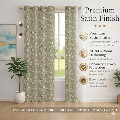 Image of STITCHNEST 'Florea Series' Premium Satin Room Darkening Curtains 7 Feet Long Set of 1 | Door Curtain 7 x 4 Feet | Blocks 70-80% Light | Ideal for Bedroom, Living Room & Home Decor