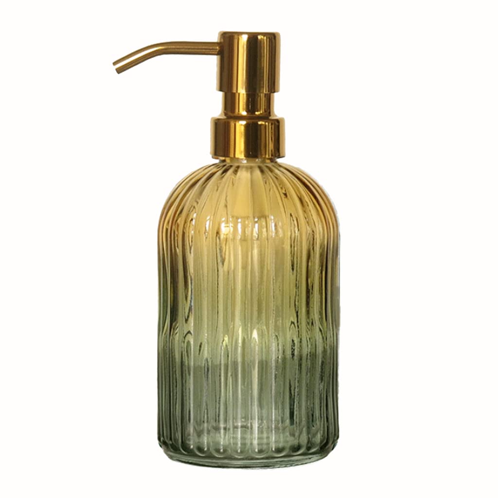 Moderno dispenser di sapone in vetro a righe con pompa in acciaio inossidabile per B e cucina bottiglia ricaricabile a pompa per lozione in colore giallo verde sfumato