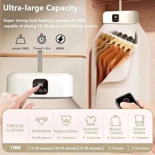 Wäschetrockner Elektrisch Tragbarer, 600W Tragbarer Mini- Wärmepumpentrockner mit Timer, Warmlufttrockner Klein für Apartment, Zuhause, Reisen