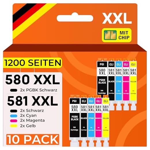 Supply Guy 10 Druckerpatronen XXL mit Chip kompatibel mit Canon PGI-580 CLI-581 für Pixma TR7500 TR7550 TR8550 TS6100 TS6150 TS6151 TS6250 TS6251 TS6350 TS6351 TS705 TS9540 TS9541c TS9550 TS9551c