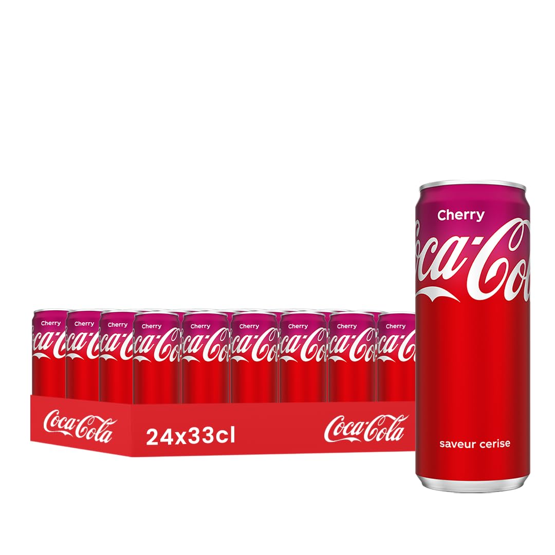 Coca-Cola Cherry, Boisson Gazeuse Aromatisée Cerise, Canette 33cl, Pack de 24