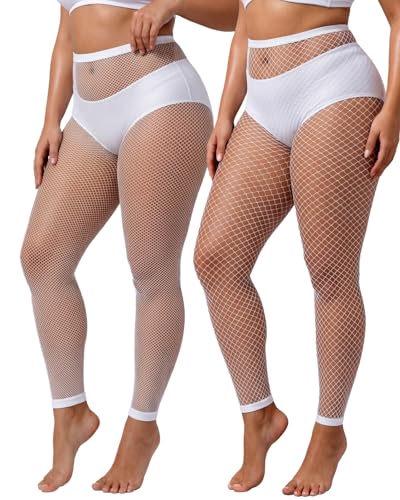 Image of CharnmRose 2 Pairs Women's Footless Fishnet Tights High Waist Fishnets for Women Fishnet Stockings