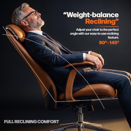 Image of DROGO ErgoTouch Ergonomic Office Chair for Work & Home | Computer Chair with Premium Vegan Leather & High Back Cushioned Backrest | 145 Recline with 3 Lock Positions, Heavy Duty Metal Base (Tan)