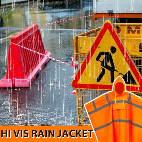 Image of Coume High Visibility Rain Poncho for Adult Hooded Heavy Duty Rain Gear | Reflective Hi Vis Safety Jacket with Pocket, Waterproof Raincoat for Men Women Camping Hiking Fishing Outdoor Work