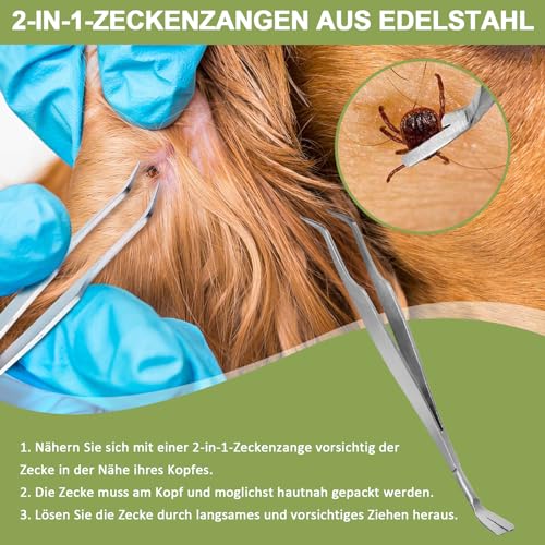 Nepfaivy Zeckenzange für Hunde Katze Mensch - 2er Set Zeckenhaken Zeckenpinzetten Metall für Kinder und Haustier, Einfacher und Sicherer Zeckenentferner Set für Zecken Jeder Größe