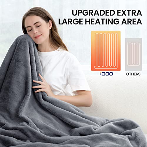 Idoo Electric Blanket Throw, 10 Heating Levels & 1-10H Auto Off Heated Blanket, Ultra Soft Double-Side Flannel, Super Fast Heating Blanket 50"X 60", Etl Certified, Hd Display, Gifts For Women, Grey #TOP1