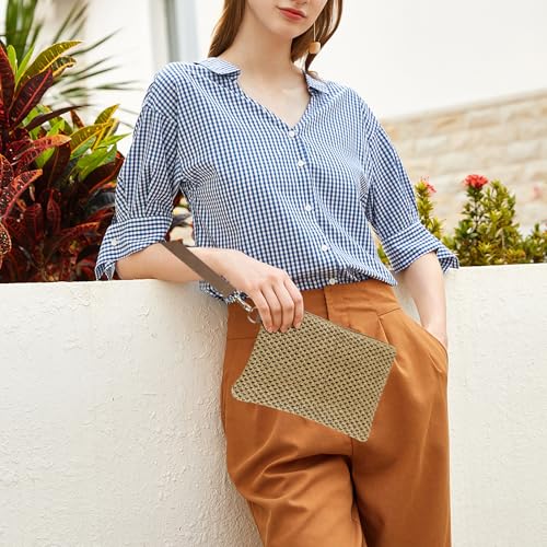 Image of Straw Clutch Purses for Women, Bohemian Straw Handbag Small Summer Beach Bag Wristlet Wallet with Zip