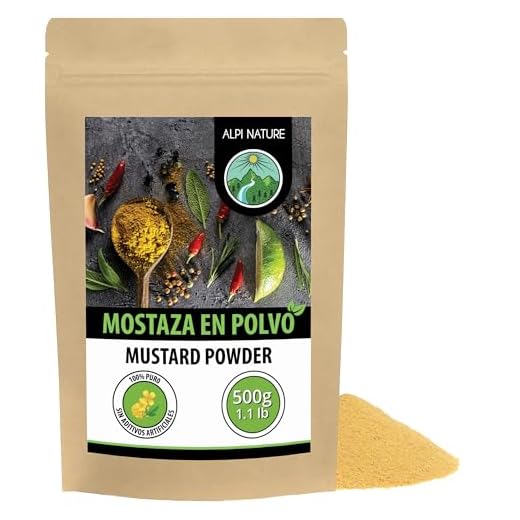 Mostaza en polvo (500g), mostaza molida, 100% natural a partir de semillas de mostaza, semillas de mostaza suavemente secadas y molidas, especia sin aditivos, veganas
