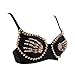 Gold Rivets & Skeleton Hands Punk Rock Sexy Push Up Bra for Women Luxury Bralette Top Fashion Brassiere Nightclub Party Wear(38)