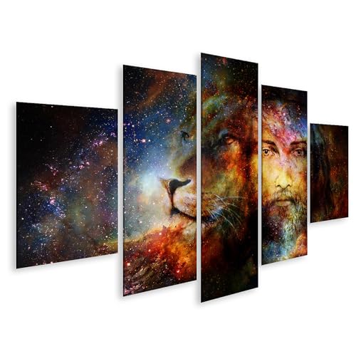 Tableau sur toile homme et lion 5 pièces pour décoration de salon