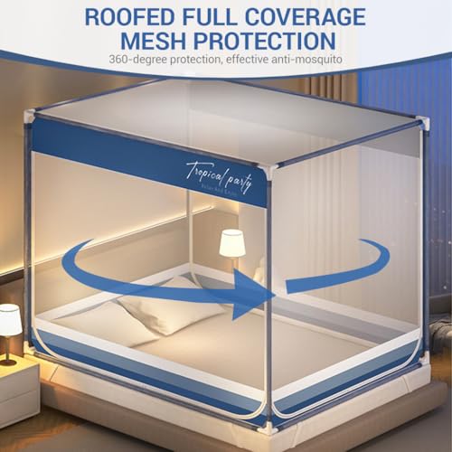 Image of HASTHIP Double Bed Mosquito Net Tent with Frame for Indoor Outdoor Use with Dual Side Doors and Fine Mesh Protection