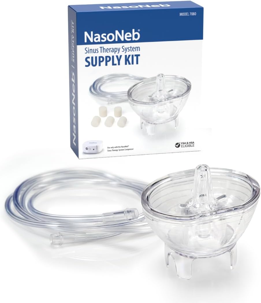NASONEB Replacement Nasal Nebulizer Cup & Tubing Kit for NasoNeb Sinus Therapy System – Replacement Parts with 5 Filters for Nasal & Sinus Infection Treatment and Relief – Device Accessories