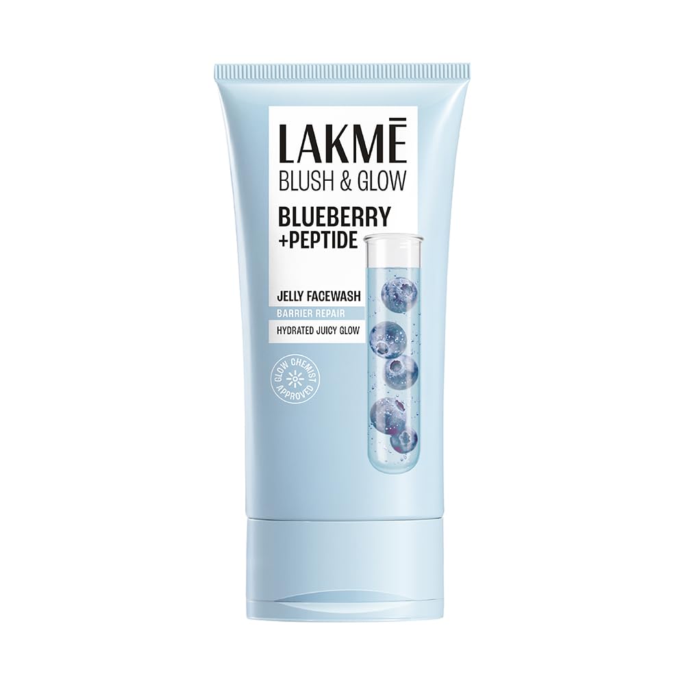 LAKME Blush & Glow, Blueberry + Peptide Gentle Jelly Facewash, 150g, for Fresh and Hydrated Skin, with Blueberry Extract & Blue Peptide, Removes Dirt & Impurities, for Dry & Dehydrated Skin