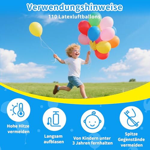 Elalove 110 Stück Luftballons Bunt 11 Farben 27cm Latex Ballons Luftballon Geburtstag Partydekoration Karneval Hochzeit Valentinstag Theme Party Luftballons Pastellfarben Weiß Gold