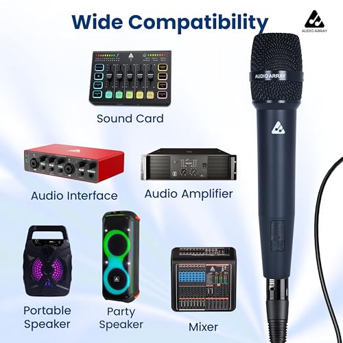 Image of Audio Array Premium Dynamic XLR to TRS Microphone | 24Bit /48kHz | Cardioid Pattern | Metal Body & 14mm Diaphragm 3M Cable | for Podcast, Streaming, Studio Recording & Gaming | AM-C52