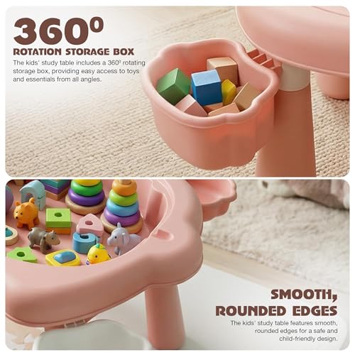 Image of BAYBEE Study Table with Chair for Kids | 5-in-1 Multifunctional Desk Set for 2+ Years baby | Activity Kids Study Table for Learning, Meals, Sand & Water Play | Children Study Table with Storage (Pink)