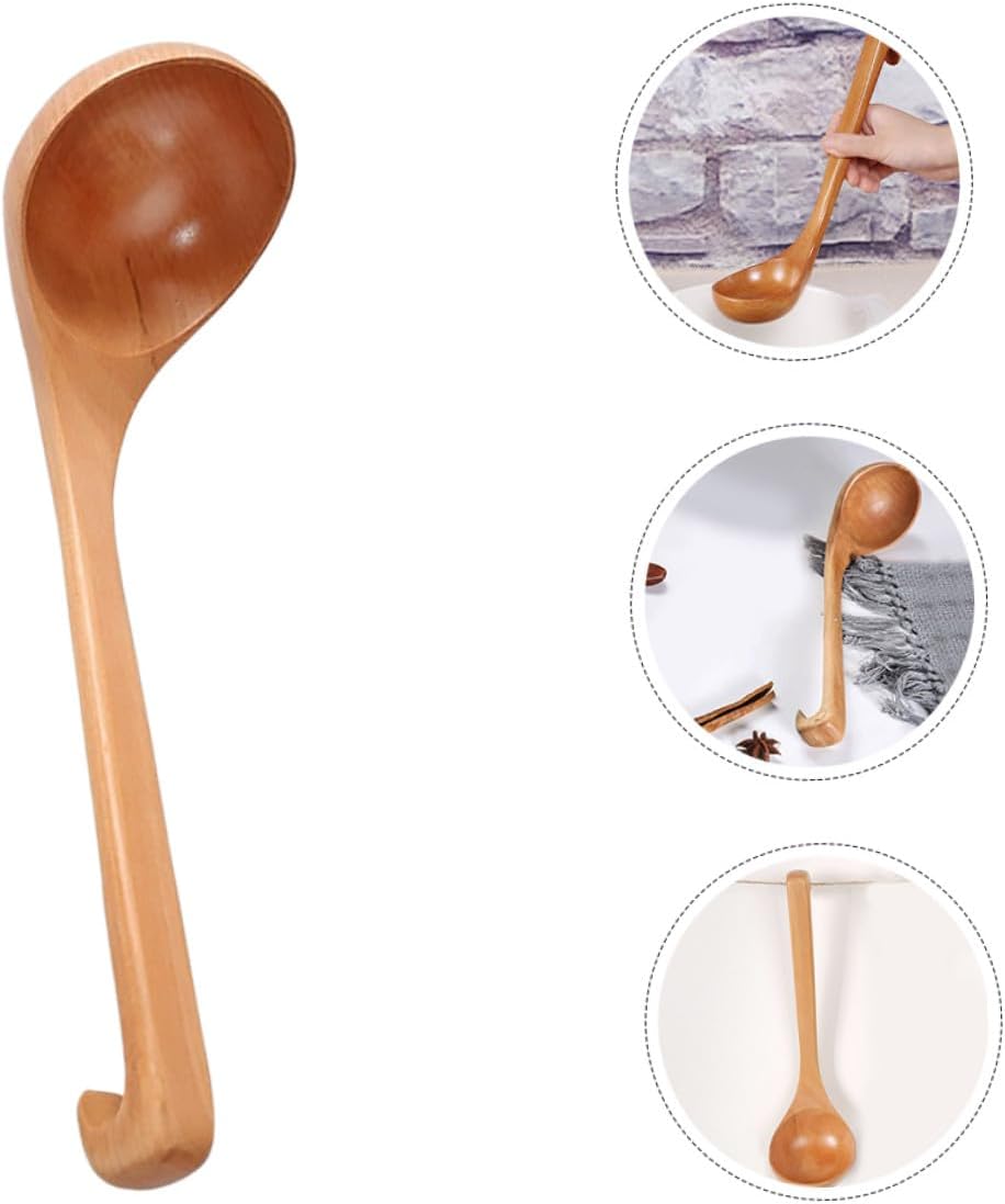 Japanese Wooden Soup Ladle, Large Long Handle Kitchen Spoon