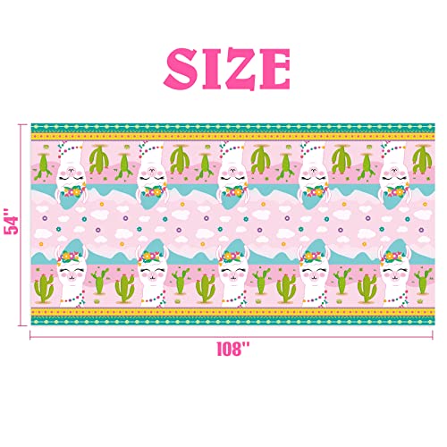 Wernnsai Llama Table Cover - 2 Pcs 54” X 108” Party Disposable Plastic Tablecloth, Alpaca Lama Party Supplies For Kid Girl Pink Picnic Birthday Party Decorations #TOP2