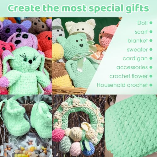 Image of Buryeah Chunky Chenille Yarn for Crocheting Soft Thick Fluffy Yarn for Hand Knitting Bulky Velvet Blanket Plush for Weaving DIY Crafts Each 3.5 oz 55 Yards(Light Aqua,4 Pack)