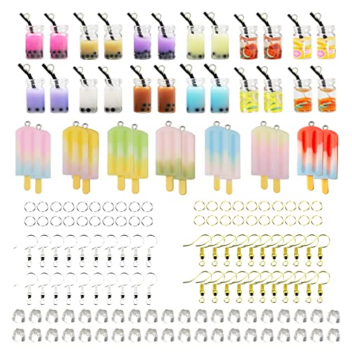 DARELY Berlocker, hängen för örhängen, set, bubbelte, hänge, mjölk, te, berlocker, hänge med örhängeskrokar, öronproppar, is på pinnen, hänge för gör-det-själv-örhängen, halsband, mobilskal, nyckelring, Harts