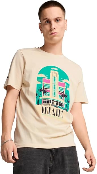 PUMA Mens F1 Miami Graphic Crew Neck Short Sleeve Casual Tops Casual - White