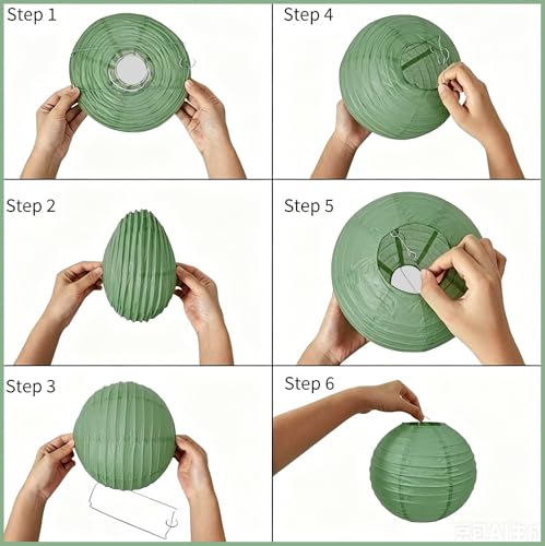 Image of 8 Inch Sage Green Chinese Japanese Paper Lantern Lamp(Set of 5, Sage Green)