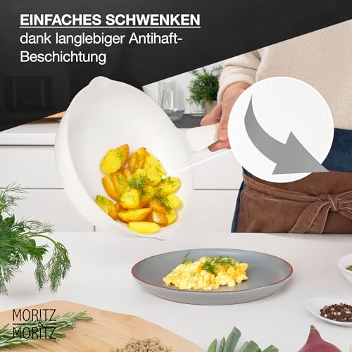 Keramická pánev Moritz & Moritz s poklicí 26 cm - bez PFAS, PFOA a PTFE - nepřilnavá pánev 26 cm - pánev vhodná na všechny typy sporáků - ideální pro smažení, dušení a podávání - béžová