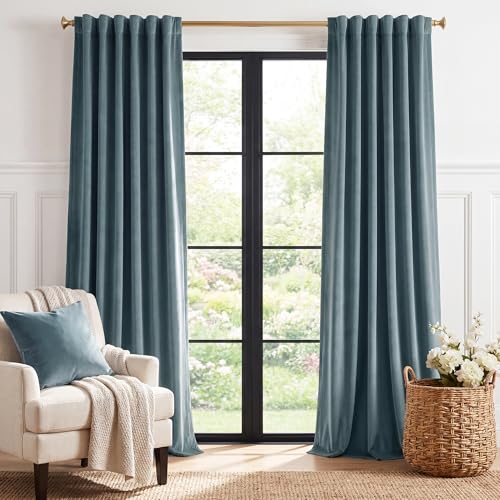 Image of Dark Slate Velvet Curtains for Living Room, W52 x L96 inches, 2 Pcs | Luxury 300GSM Velvet, Back Tab Window Drapes, Heat Block Out, Privacy & UV Protection, Boys' Bedroom, Store, Villa Window