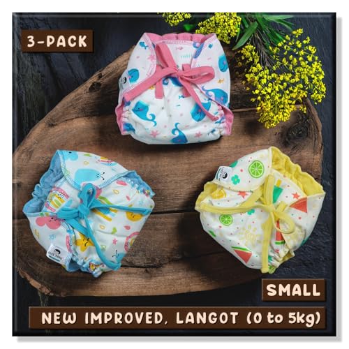 Image of kids need Advance langot for new born baby 0-3 months, Pack of 3 SMALL size (0-5kg) super soft cotton cloth nappies for new born baby essentials, Reusable washable nappy L2S