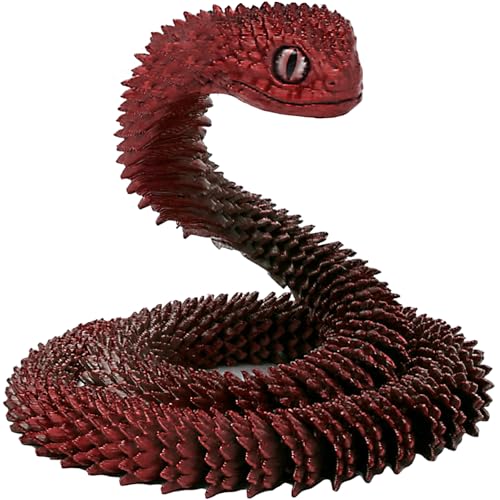 Joycabin Juguete de serpiente impreso en 3D, 60 cm, juguete flexible de serpiente, modelo de serpiente, animales impresos en 3D, juguetes para niños, regalos, decoración del hogar (negro rojo)