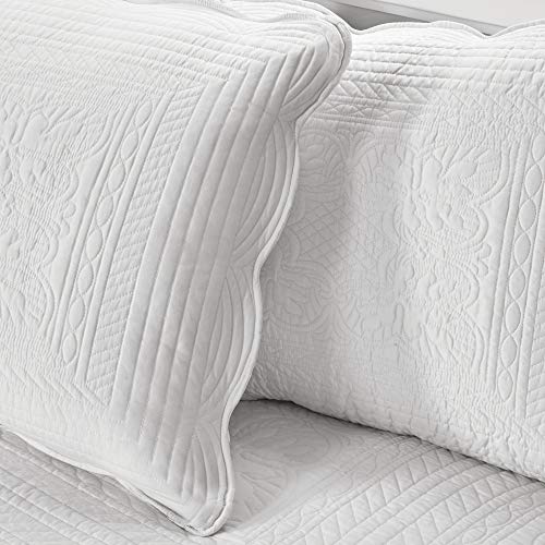 Madison Park Daybed Cover Set Damask Quilted Cover for Daybeds, All Season, Pre-washed Cotton-Filled Coastal Bedding with Scallop Edge, Shams, Bedskirt, Décor Pillows, Tuscany, White, 39"x75", 6 Piece by Madison Park - Image 7
