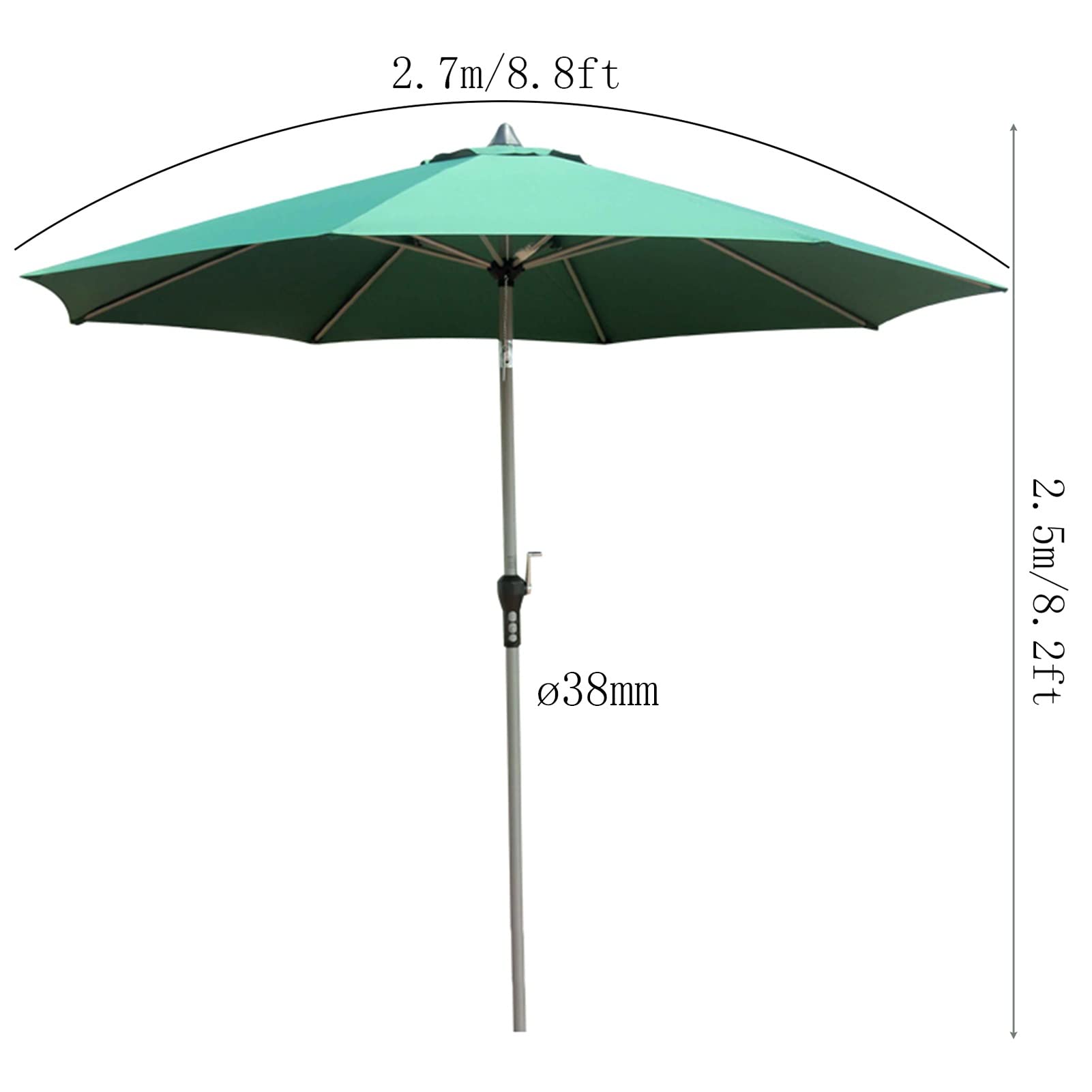 Parasol Ogrodowy O Długości 270cm Przeciwsłoneczny, z Mechanizmem Korbowym i Pochylania, Wodoodporna Ochrona Przed Słońcem, Garden Parasol na Ogrodu Basen Plażowy