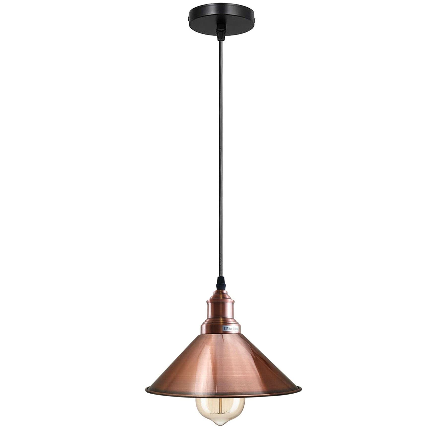 LEDSone Industrial Single Pendant Light 22cm Cone Copper Metal Shades Vintage Flush Mount Ceiling Fitting Adjustable Hanging Lamps for Bedroom, Hallway, Kitchen, Restaurant Bar — image 1