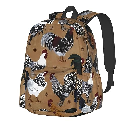 Sac à dos décontracté femme imprimé coq et poulet idéal pour étudiante