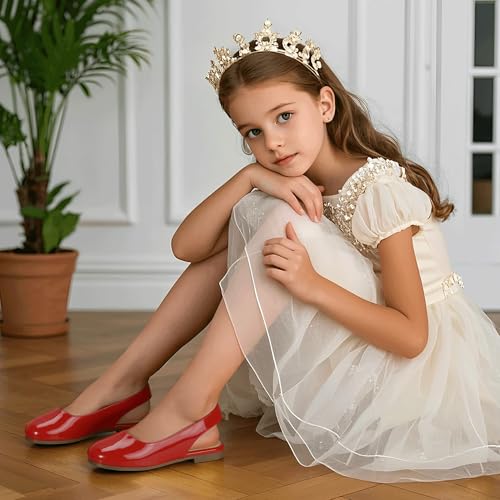 Image of Hehainom Girls Dress Shoes Slingback Flats Round Toe Toddler Little Kids Sandals Summer Flower Girl Communion Church Shoes