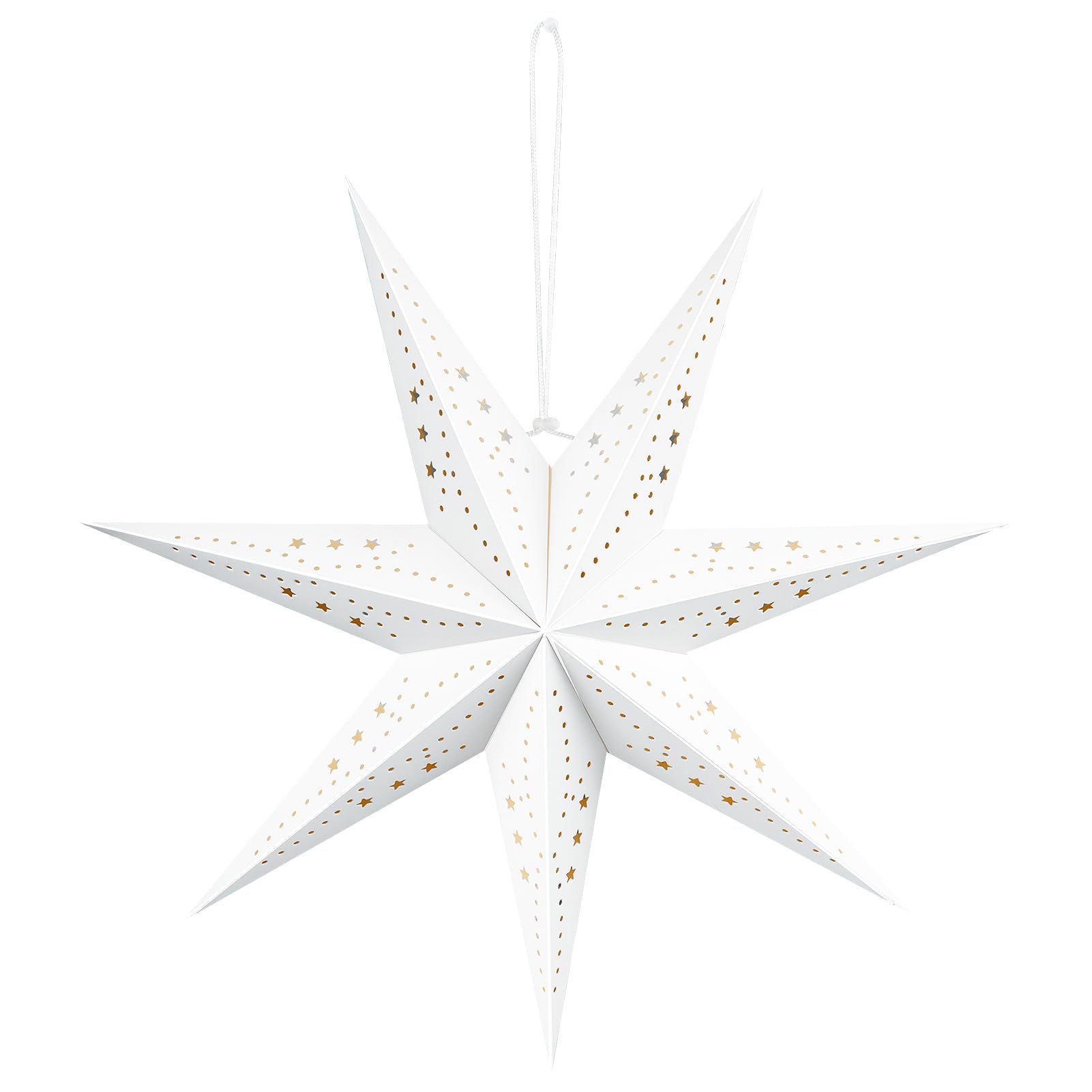 Kiiwah Paper Star Lantern, White Paper Stars Decorations 60cm Christmas Lampshade Folding Hollow Out Paperstars Hanging Star Lantern for Wedding Birthday Christmas Party Decoration