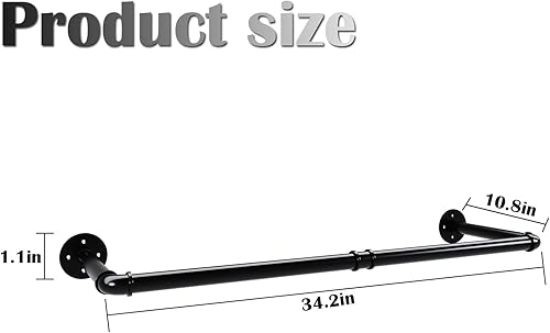 Miniatura 2 de Perchero industrial de tubería, resistente y desmontable, para colgar en la pared, barra de ropa rústica para ahorrar espacio, barra multiusos para