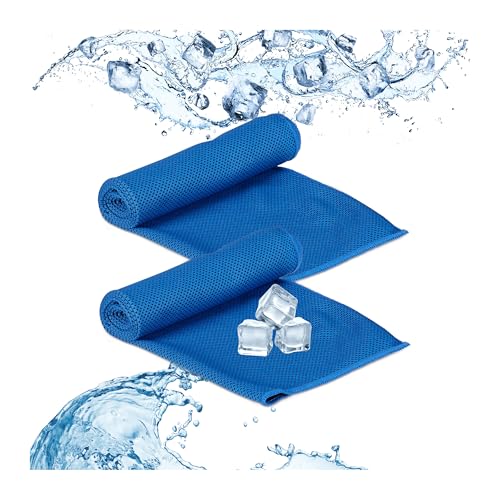 Relaxdays 20 x Kühlendes Handtuch, Mikrofaser, Kühltücher Hals, Sport & Fitness, mit Box, Kühlhandtuch Yoga, 90 x 30 cm, blau
