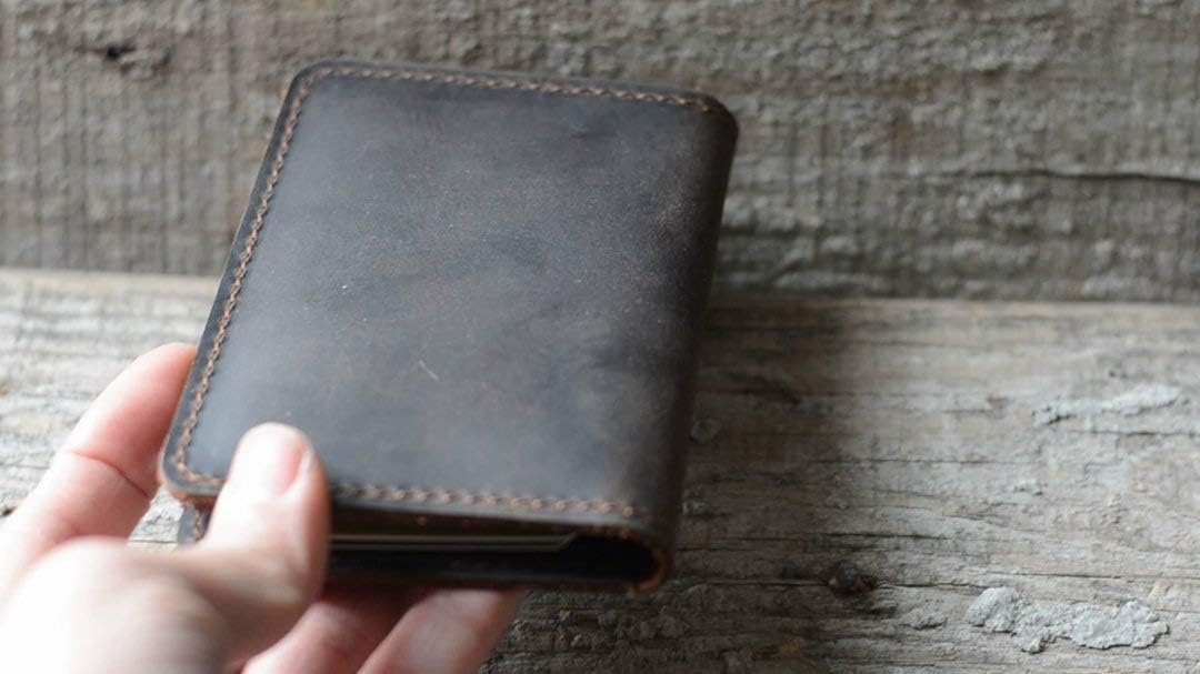Handmade Distressed Men's Minimalist Leather Wallet Card Holder Wallets for Gifts Brown Flower | Handmade, Distressed, Minimalist, Wallets, for Gifts, Flower - Image 6