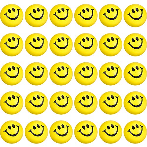 30 Pieces Smile Funny Face Stress Balls, Mini Foam Ball, Stress Relief Smile Balls for School Carnival Reward, Valentine Party Bag Gift Fillers(Yellow)