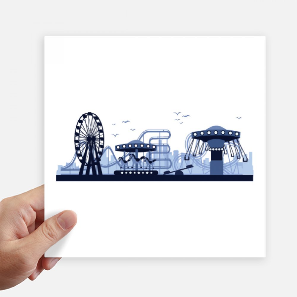 Autocollant bleu silhouette parc d'attractions carré 20cm au design multicolore unique