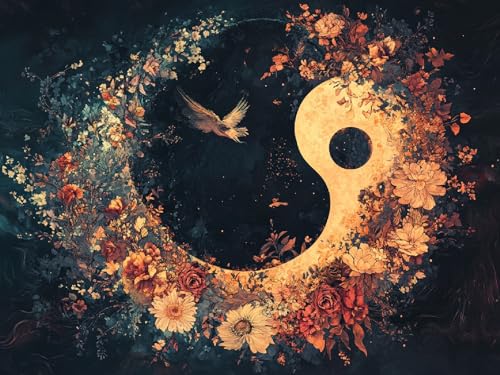 Peinture diamant yin yang XXL pour rompre le stress avec un grand kit complet strass de fleurs