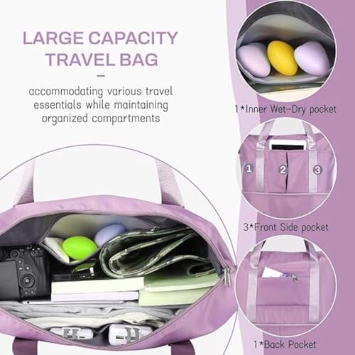 Image of Rolling Duffle Bag with Wheels, Expandable Foldable Travel Duffle Bag with Telescopic Handle, Portable Wheeled Luggage Bag for Travel, Lightweight Foldable Suitcase Bag for Men & Women (Purple)