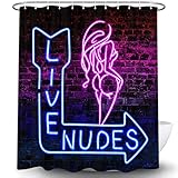 Funny Live Nudes Shower Curtain Sets, Neon Sign Sexy Girl Blue Red Brick Wall Fun Bathroom Decor Shower Curtains, Waterproof Fabric Bathroom Accessories Set with 12 Hooks