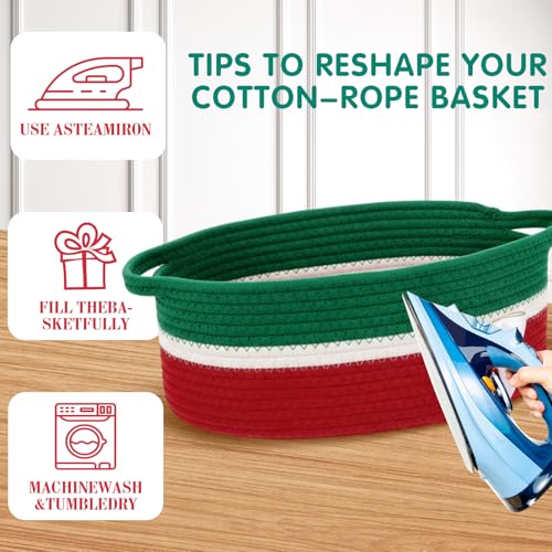 Image of Colingmill 1 Set Woven Basket for Gift Empty with Cellophane Wrap Set 14 x 10 x 5.5 Inch, Medium Decorative Gift Basket Empty to Fill, Cotton Rope Storage Box Decor (Red Green)