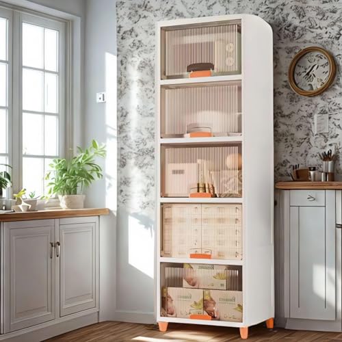 Image of Plastic Cupboard for Storage -5 Pack Multipurpose Stackable Cabinet Drawer, Foldable Wardrobe Organizer for Clothes, Kitchen Storage Cabinet, Modular Drawer Almirah with Magnetic Doors