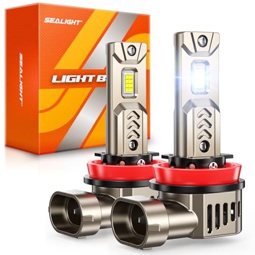 Image of SEALIGHT 10X Super Brighter H11 /H8 /H9 Light Bulb than Origin, 6500K White Built-in Driver, 50000LM H9 /H8 /H11 LED Bulb 360 Adjustable Plug-N-Play, 70000Hrs Lifespan IP68 Waterproof, Pack of 2
