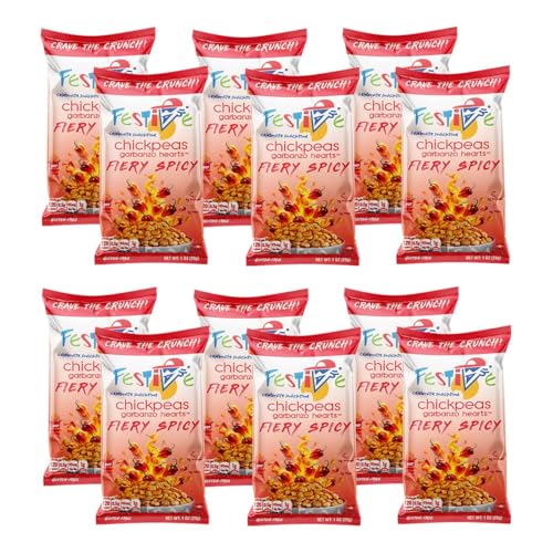 Image of Festive Chickpea Hearts - Crunchy Fiery Spicy Garbanzo Beans - Husk-Free Roasted Chickpea Snacks - Vegan Snacks with 5g Protein Per Serving Plant Based, Halal, Gluten Free, Dairy Free -1oz 12 Pack